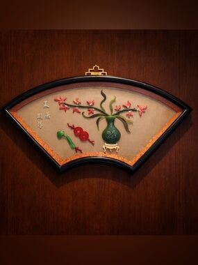 Decorative Fan-Shaped Wall Art with Floral Design-uv reactive